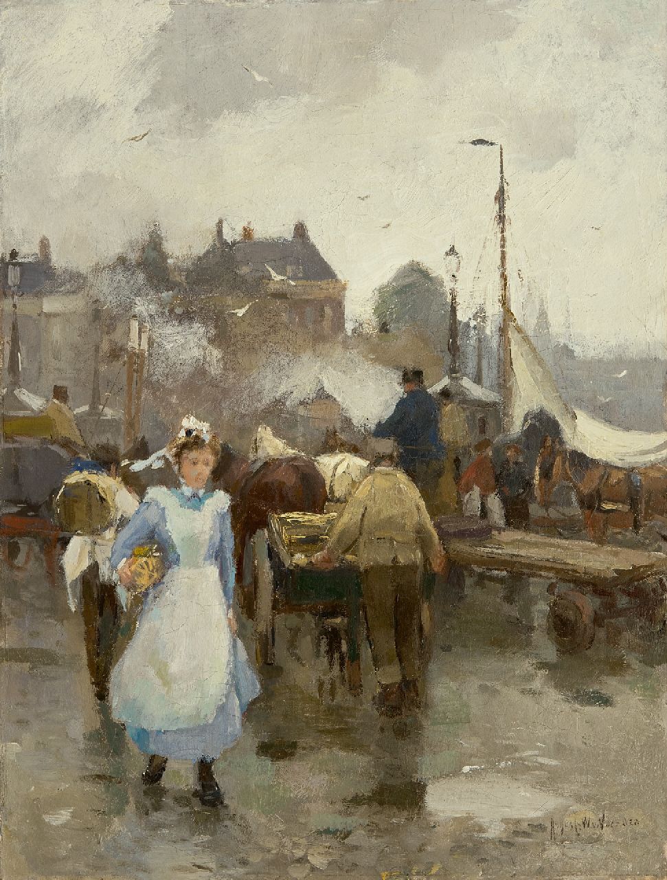 Voorden A.W. van | August Willem van Voorden, Rotterdamer Dienstmädchen, Öl auf Leinwand 47,0 x 35,9 cm, Unterzeichnet u.r.