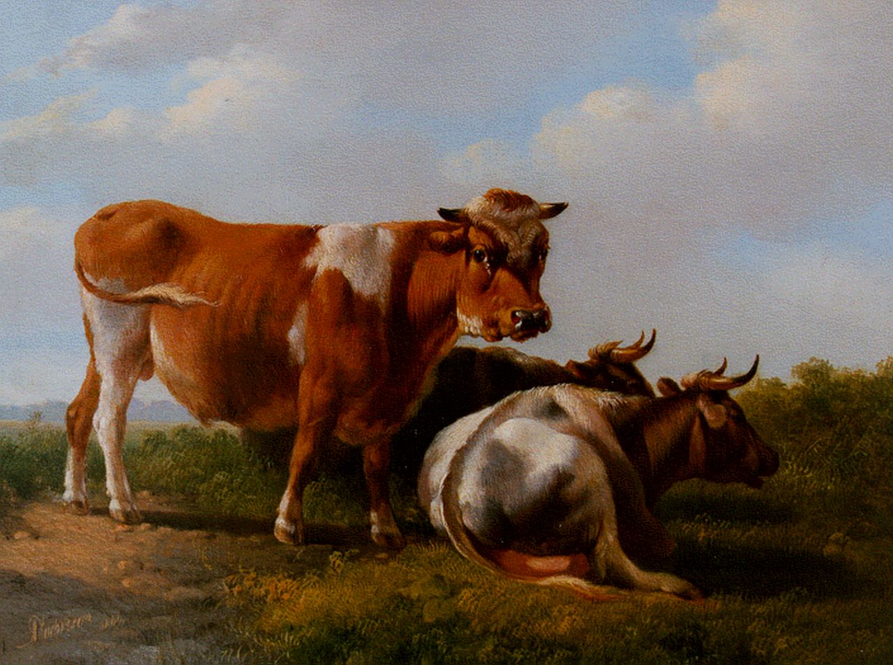 Verhoesen A.  | Albertus Verhoesen, A bull and two cows in a meadow, Öl auf Holz 17,0 x 22,4 cm, signed l.l. und dated 1846