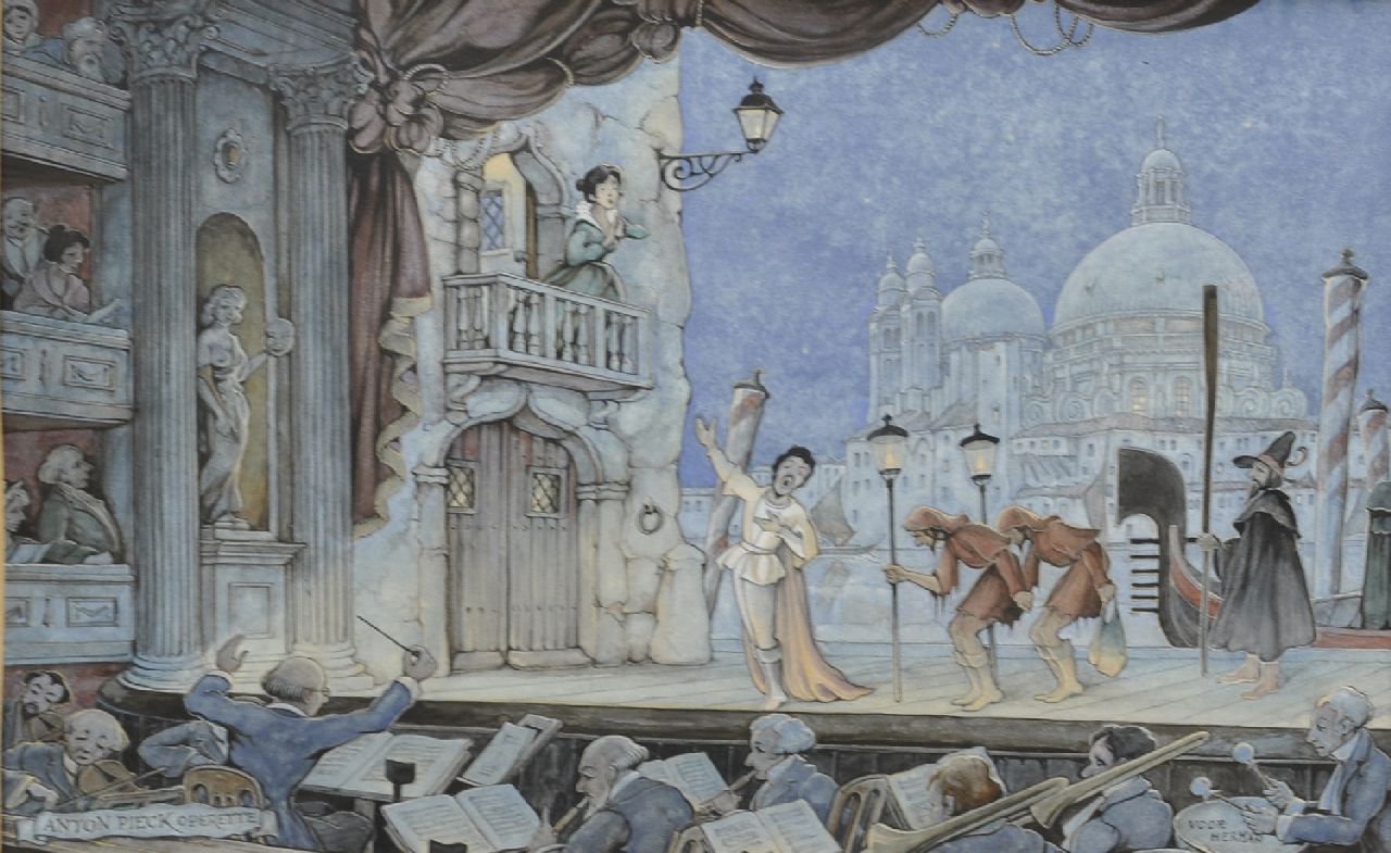 Pieck A.F.  | 'Anton' Franciscus Pieck, Operette 'Eine Nacht in Venedig', Aquarell auf Papier 24,0 x 35,0 cm, Unterzeichnet u.l.