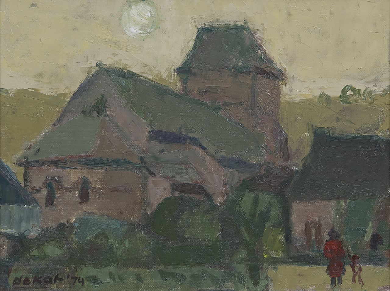 Kat O.B. de | 'Otto' Boudewijn de Kat, Kirche Saint-Hippolyte, Frankreich, Öl auf Leinwand 29,5 x 38,6 cm, Unterzeichnet u.l. und datiert '74