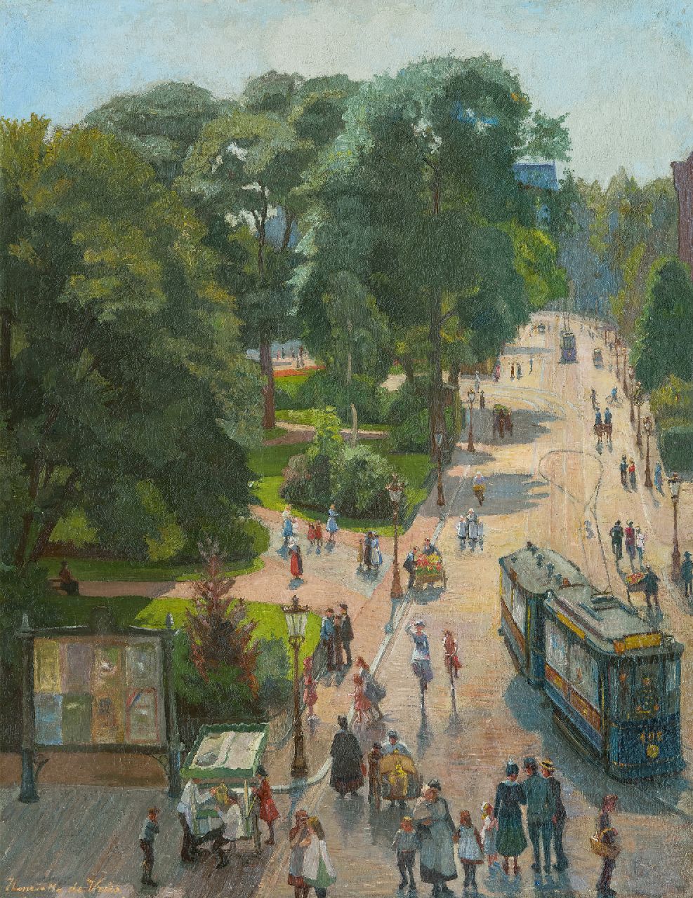 Vries S.C.H. de | Susanna Cornelia 'Henriëtte' de Vries, Blick auf das Leidse Bosje in Amsterdam, Öl auf Leinwand 77,8 x 61,9 cm, Unterzeichnet u.l.