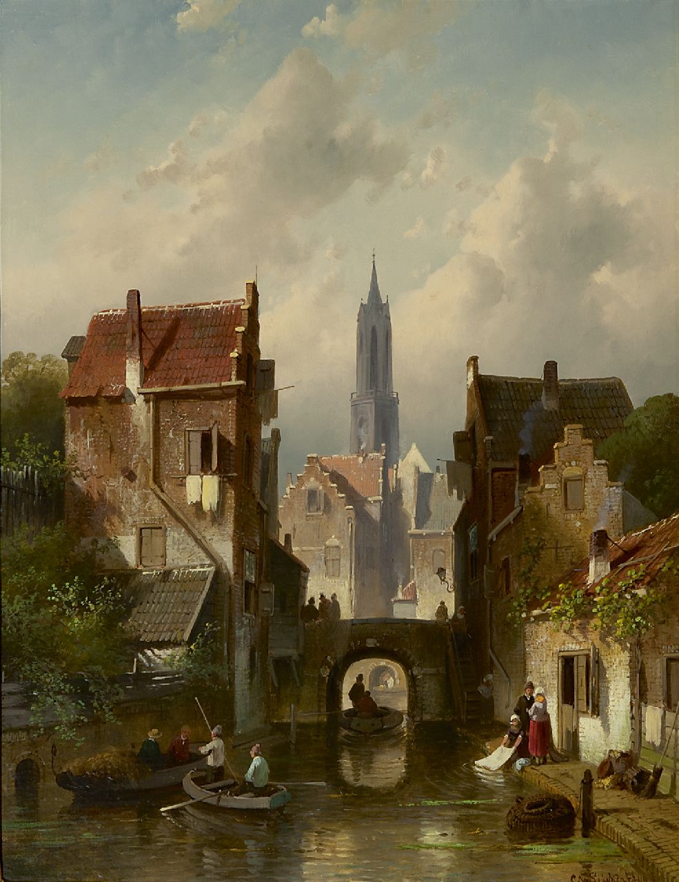 Leickert C.H.J.  | 'Charles' Henri Joseph Leickert, Stadtansicht mit der 'Nieuwe Kerk', Delft, Öl auf Leinwand 48,5 x 38,1 cm, Unterzeichnet u.r. und datiert '66