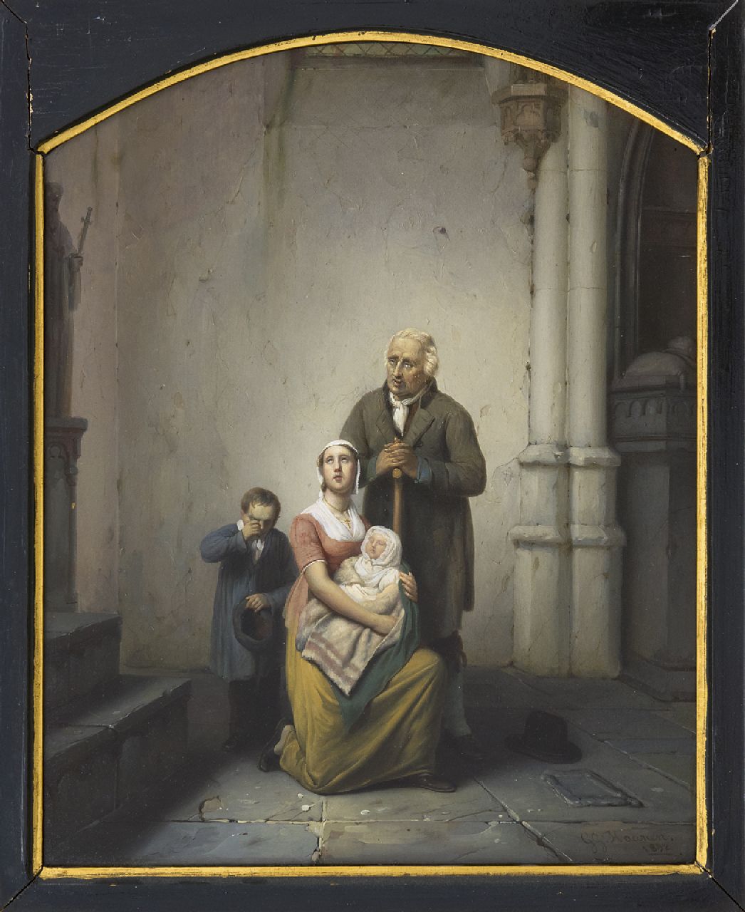 Haanen G.G.  | George Gillis Haanen | Gemälde zum Verkauf angeboten | Familie beim Kirchenausgang, Öl auf Holz 34,3 x 27,1 cm, Unterzeichnet u.r. und datiert 1832