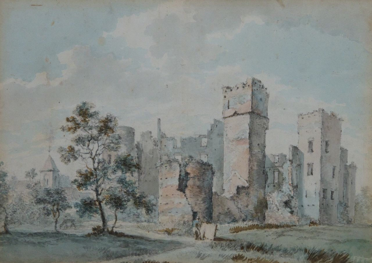 Jelgerhuis J.  | Johannes Jelgerhuis | Aquarelle und Zeichnungen zum Verkauf angeboten | Ruine Schloss de Haar in Haarzuilens, Aquarell auf Papier 26,0 x 36,3 cm