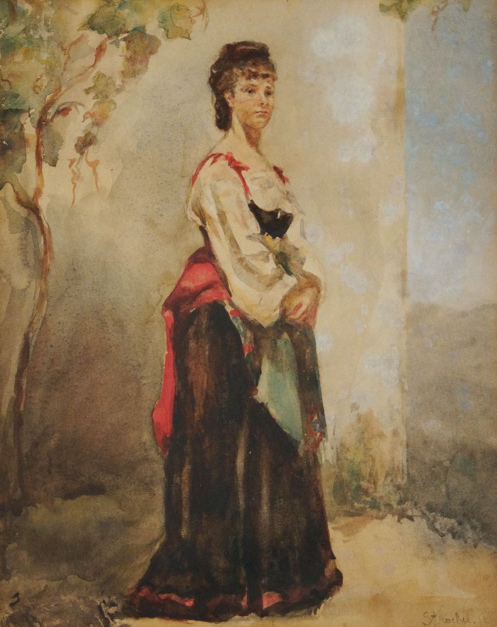Stroebel J.A.B.  | Johannes Anthonie Balthasar Stroebel, Italienne, Aquarell auf Papier 28,7 x 22,5 cm, Unterzeichnet u.r.