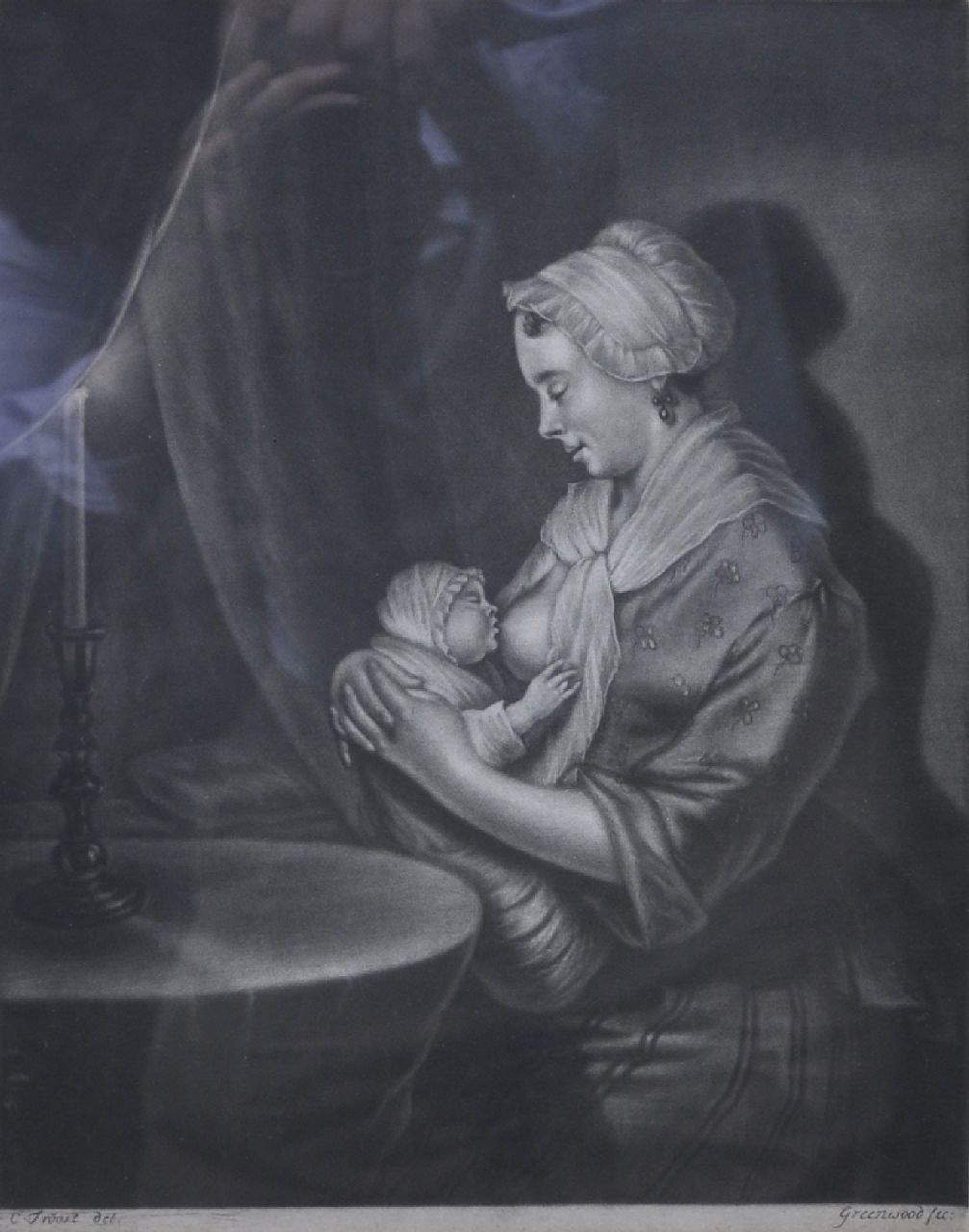 Onbekend (C.L.A. V/D M)  | Onbekend, Stillende Mutter ((after Cornelis Troost), Stich auf Papier 28,5 x 22,8 cm