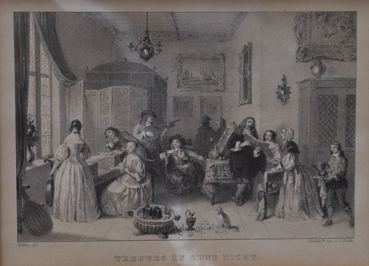 Madou J.P.  | Jean Baptiste Madou, Gerard Terborch und seine Frau Geertruid, Stich auf Papier 12,0 x 17,0 cm