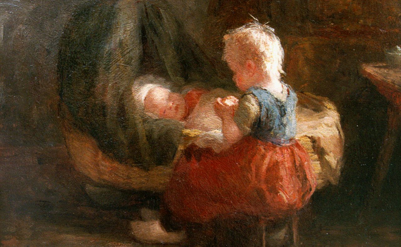 Pieters E.  | Evert Pieters, The new baby, Öl auf Holz 26,2 x 36,0 cm, signed l.l.