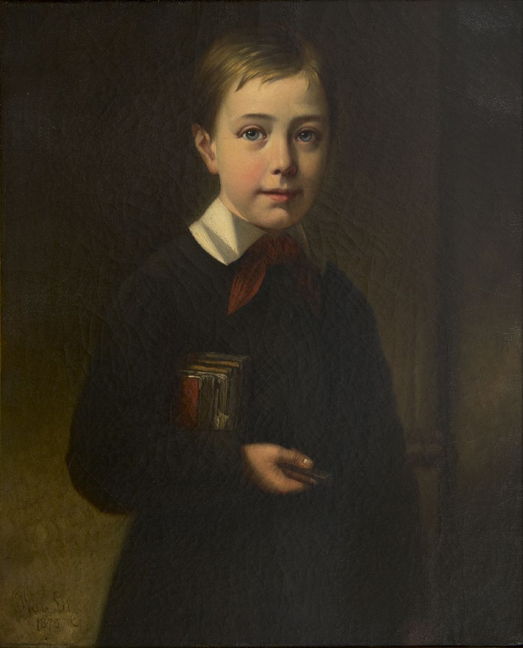 Lil J. van | Joseph van Lil | Gemälde zum Verkauf angeboten | Knabenporträt, Öl auf Leinwand 63,3 x 51,5 cm, Unterzeichnet u.l. und datiert 1875