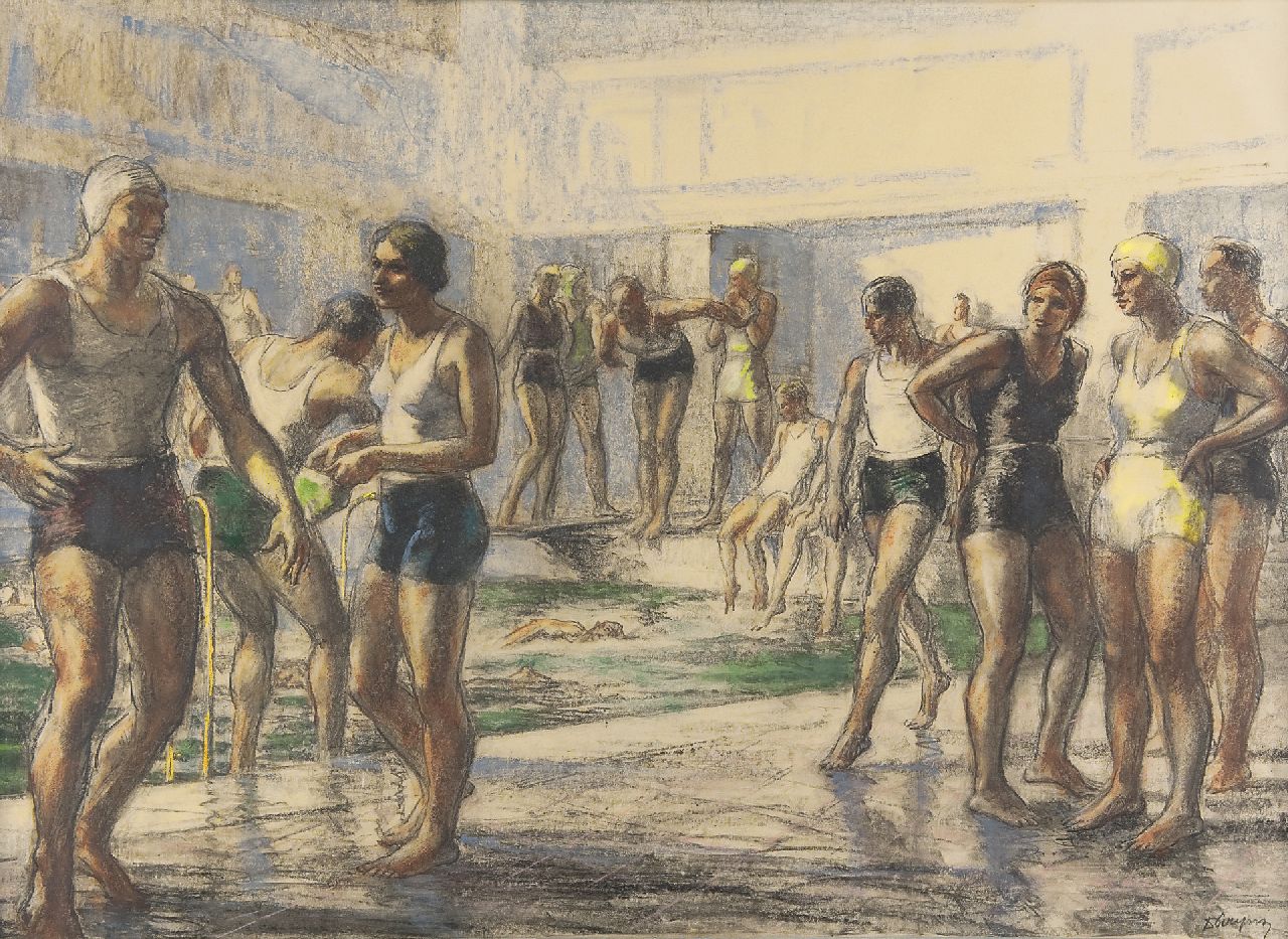 Désiré Piryns | Im Schwimmbad, Kreide auf Papier, 51,0 x 73,0 cm, Unterzeichnet u.r. und painted in the 1930s