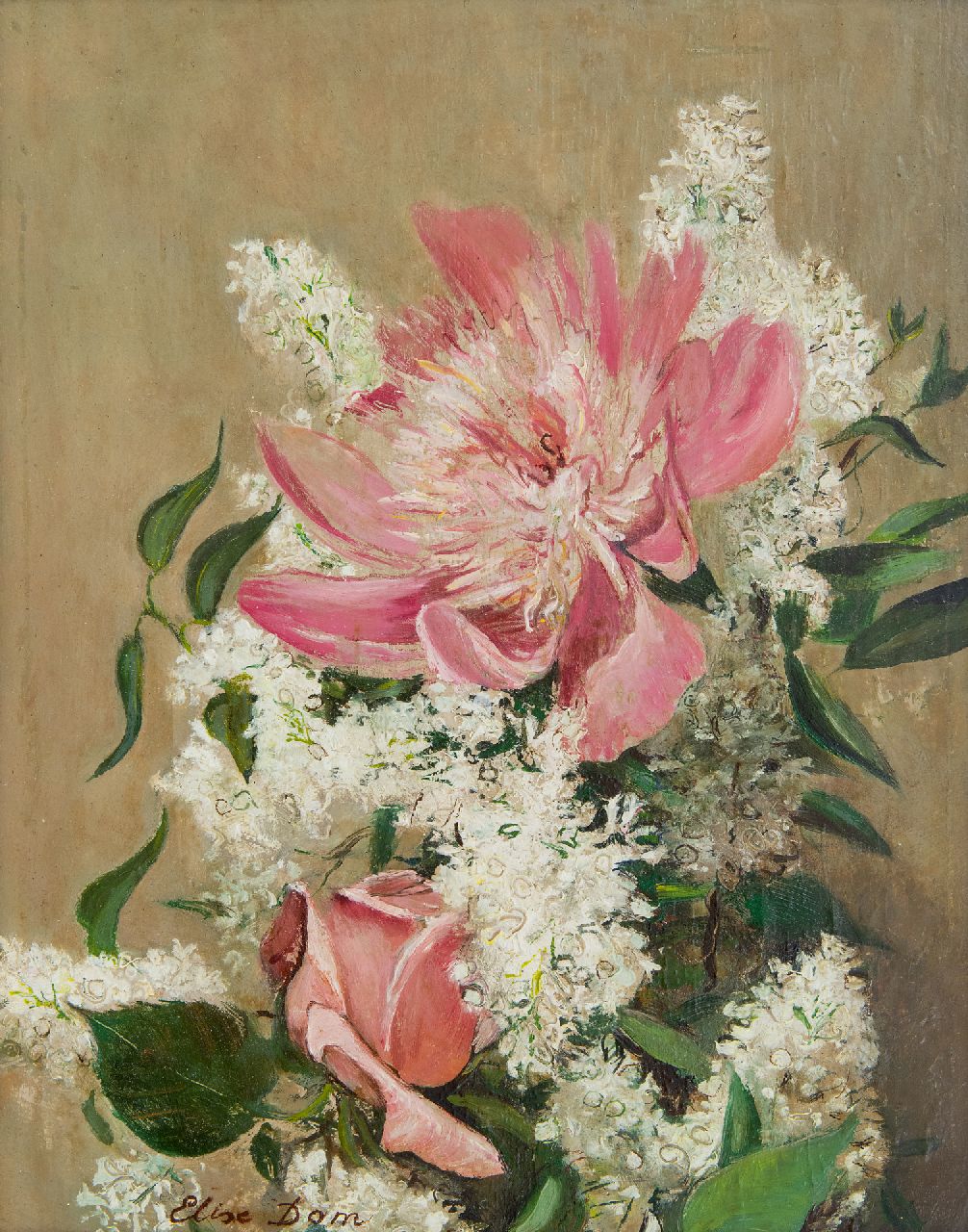 Dom E.L.  | 'Elise' Louise Dom | Gemälde zum Verkauf angeboten | Blumenstilleben, Öl auf Holz 21,0 x 28,0 cm