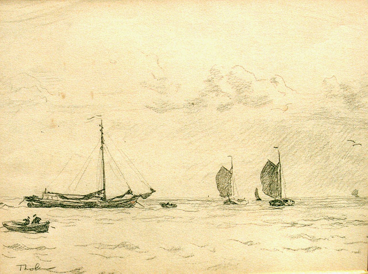 Tholen W.B.  | Willem Bastiaan Tholen, Shipping on the Zuiderzee, Bleistift auf Papier 22,5 x 30,0 cm, signed l.l.