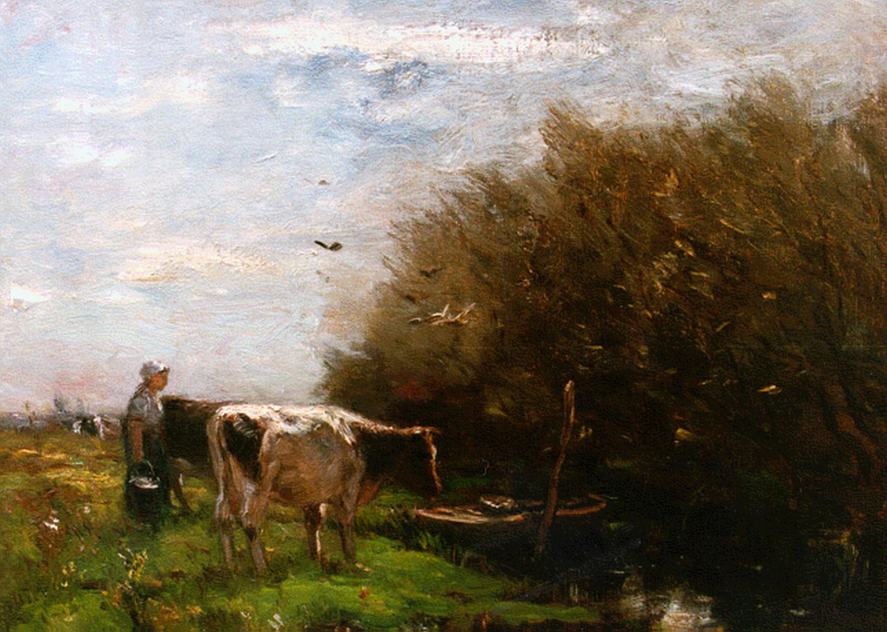 Maris W.  | Willem Maris, Melkvee in de wei, Öl auf Leinwand 51,5 x 58,5 cm, gesigneerd linksonder