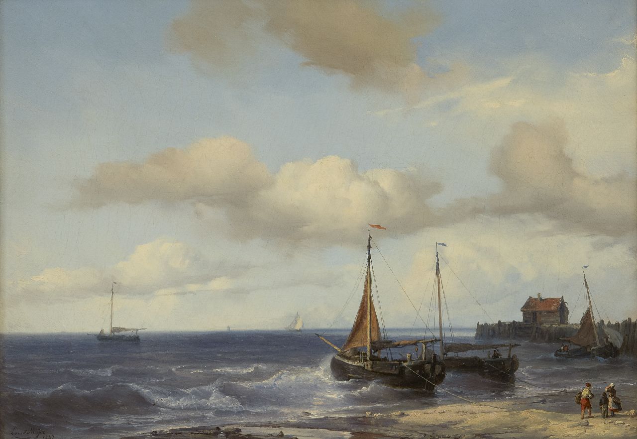 Meijer J.H.L.  | Johan Hendrik 'Louis' Meijer | Gemälde zum Verkauf angeboten | Angelegte Boote in der Brandung, Öl auf Leinwand 32,4 x 46,0 cm, Unterzeichnet u.l. und datiert 1847
