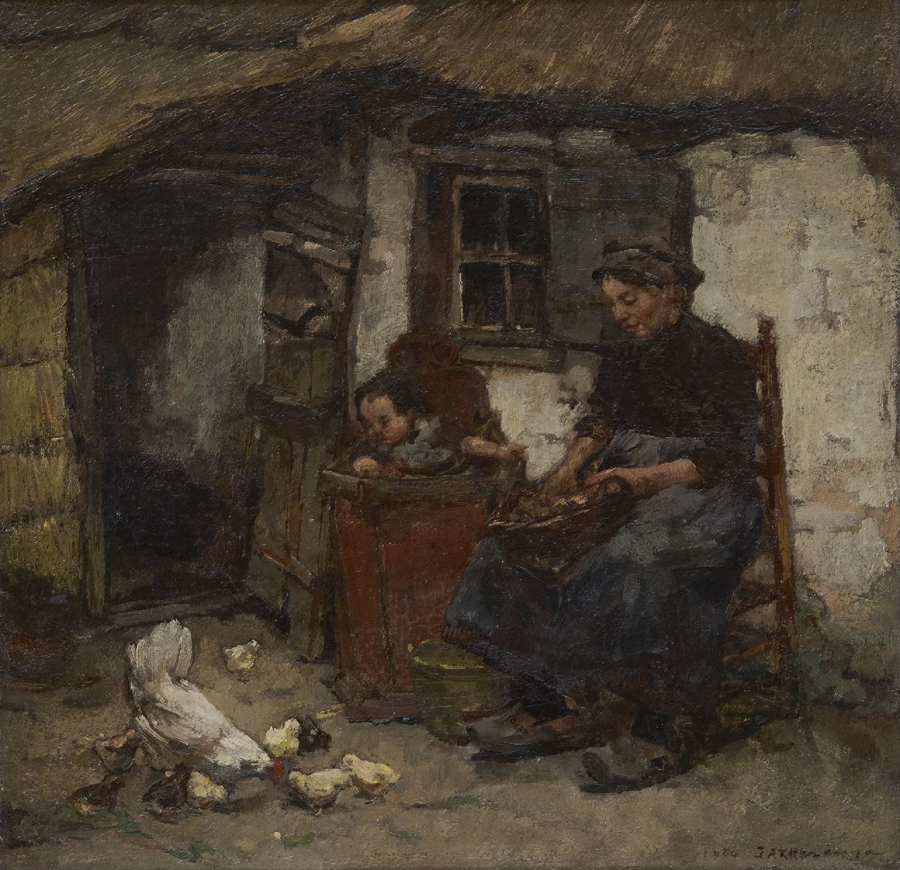 Akkeringa J.E.H.  | 'Johannes Evert' Hendrik Akkeringa | Gemälde zum Verkauf angeboten | Sommernachmittag im Hof, Heeze, Öl auf Leinwand auf Holz 34,9 x 36,3 cm, Unterzeichnet u.r. und datiert 1904