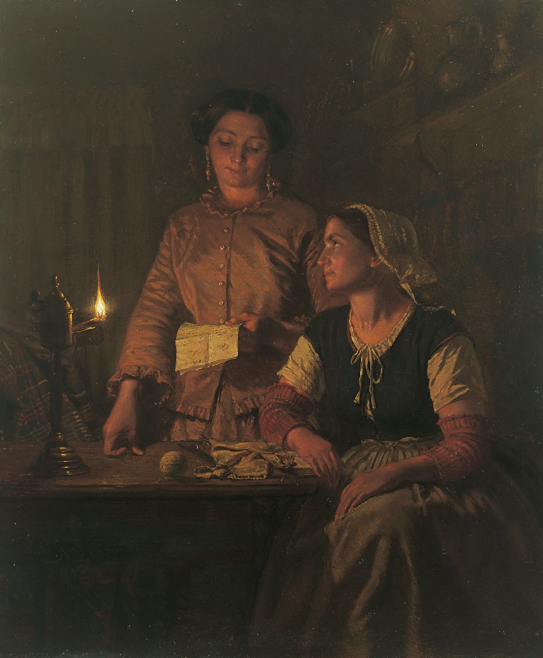 Sebes P.W.  | Pieter Willem Sebes | Gemälde zum Verkauf angeboten | Ein wichtiger Brief, Öl auf Holz 46,4 x 39,1 cm, Unterzeichnet u.l. und datiert 1858