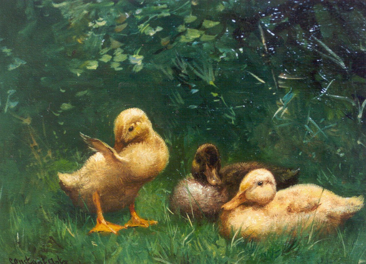 Artz C.D.L.  | 'Constant' David Ludovic Artz, Three ducklings on the riverbank, Öl auf Holz 19,7 x 26,8 cm, signed l.l.