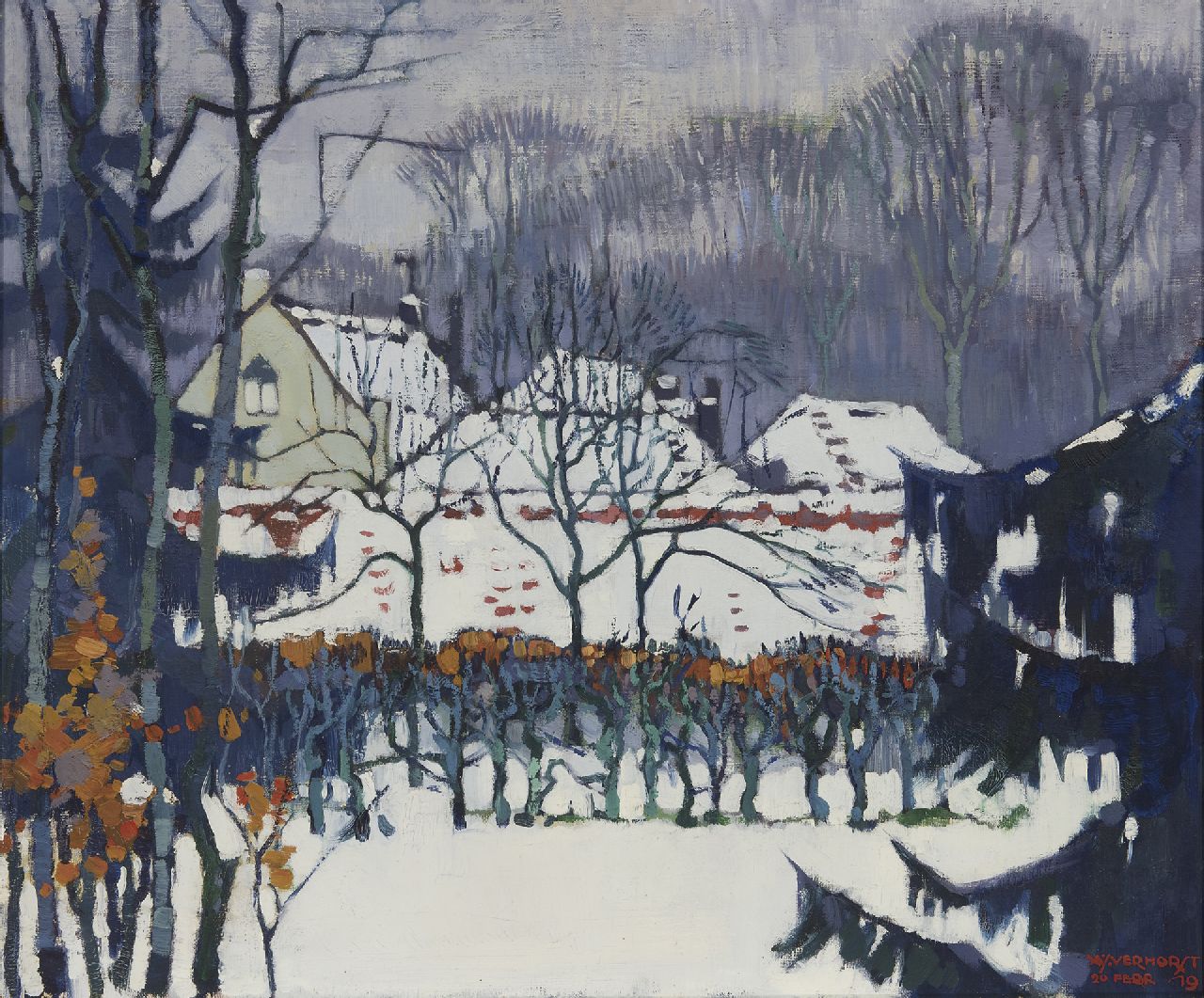 Verhorst A.J.  | Andreas Jacobus 'André J.' Verhorst, Wintergarten mit Buchenhecke, Öl auf Leinwand 55,2 x 66,3 cm, Unterzeichnet u.r. und datiert 20 Febr. '19