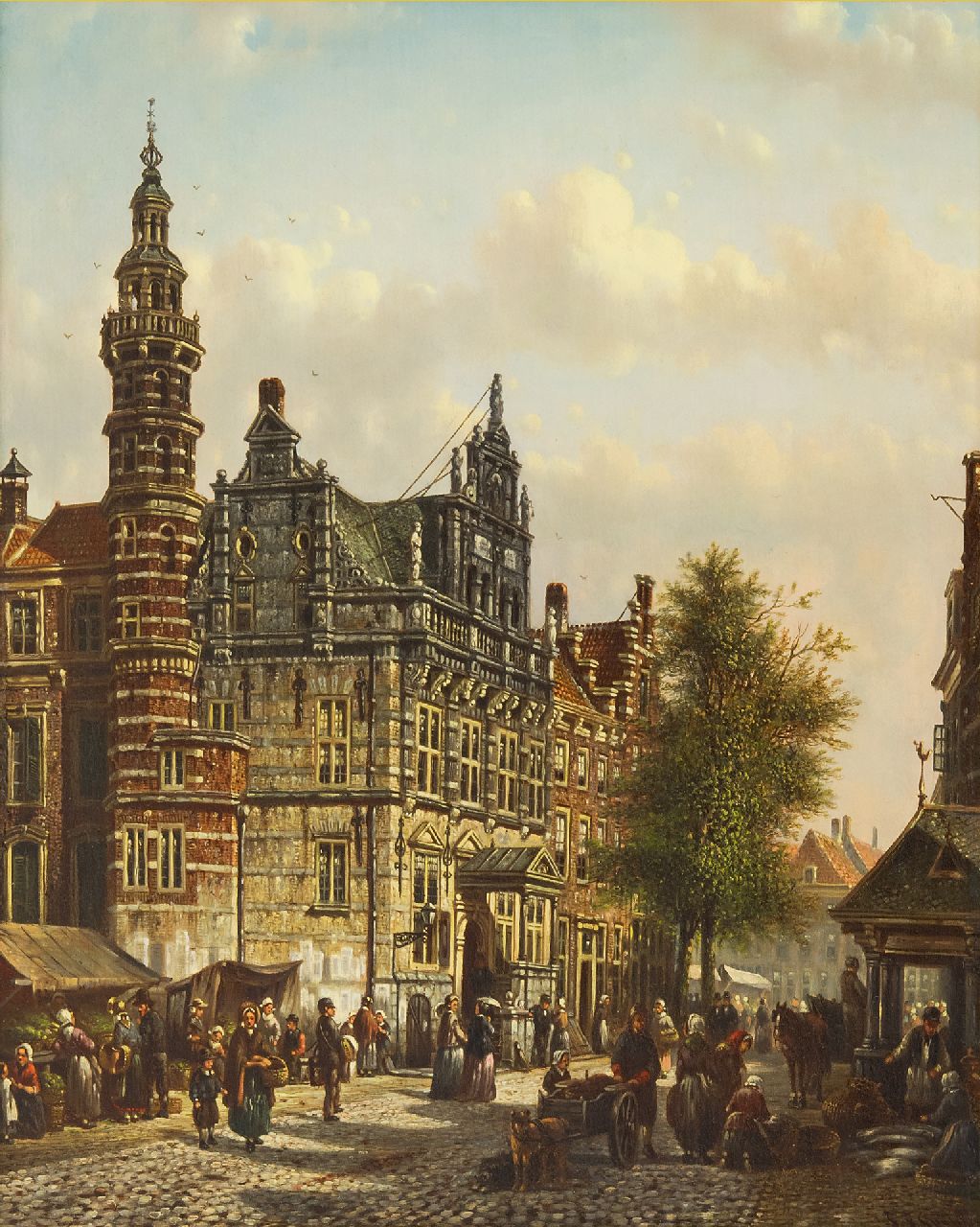 Spohler J.F.  | Johannes Franciscus Spohler | Gemälde zum Verkauf angeboten | Altes Rathaus von Den Haag am Groenmarkt, Öl auf Holz 40,0 x 32,9 cm, Unterzeichnet u.r.