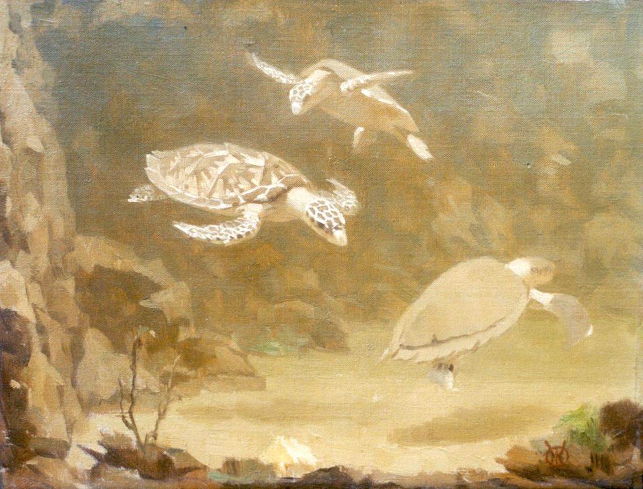Dijsselhof G.W.  | Gerrit Willem Dijsselhof | Gemälde zum Verkauf angeboten | Schildkröte, Öl auf Leinwand 20,5 x 26,5 cm, signed l.r. with monogram