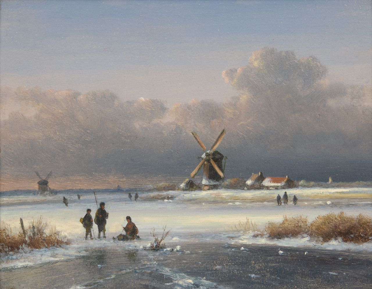 Kleijn L.J.  | Lodewijk Johannes Kleijn, Winterlandschaft mit Eisanglern, Öl auf Holz 15,6 x 19,9 cm