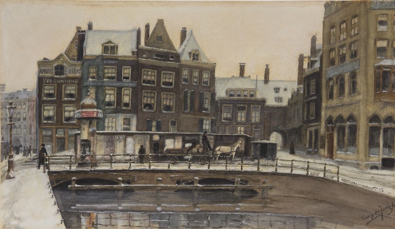 Jongh M.J. de | Martinus Johannes 'Tinus' de Jongh, Der Rokin in Amsterdam, im Winter, Aquarell auf Papier 34,6 x 61,0 cm, Unterzeichnet u.r. und zu datieren um 1910