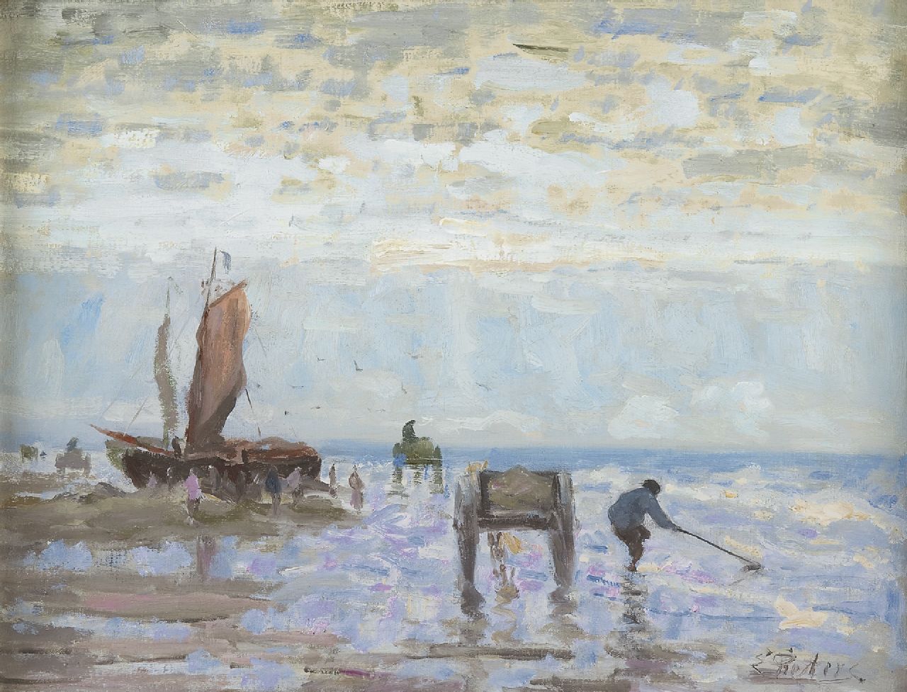 Pieters E.  | Evert Pieters, Muschelfischer, Katwijk, Öl auf Leinwand 37,4 x 49,5 cm, Unterzeichnet r.u. und zu datieren zwischen 1900-1910.