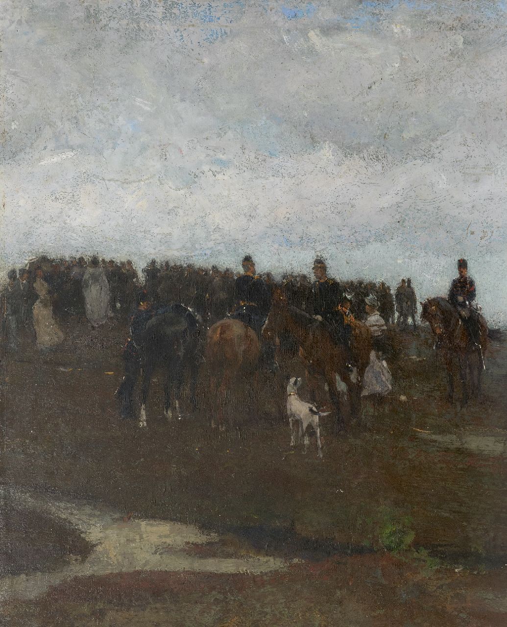 Waay N. van der | Nicolaas van der Waay, Kavaleristen mit Damen auf der Düne, Öl auf Leinwand auf Holz 70,5 x 58,0 cm, zu datieren um 1905