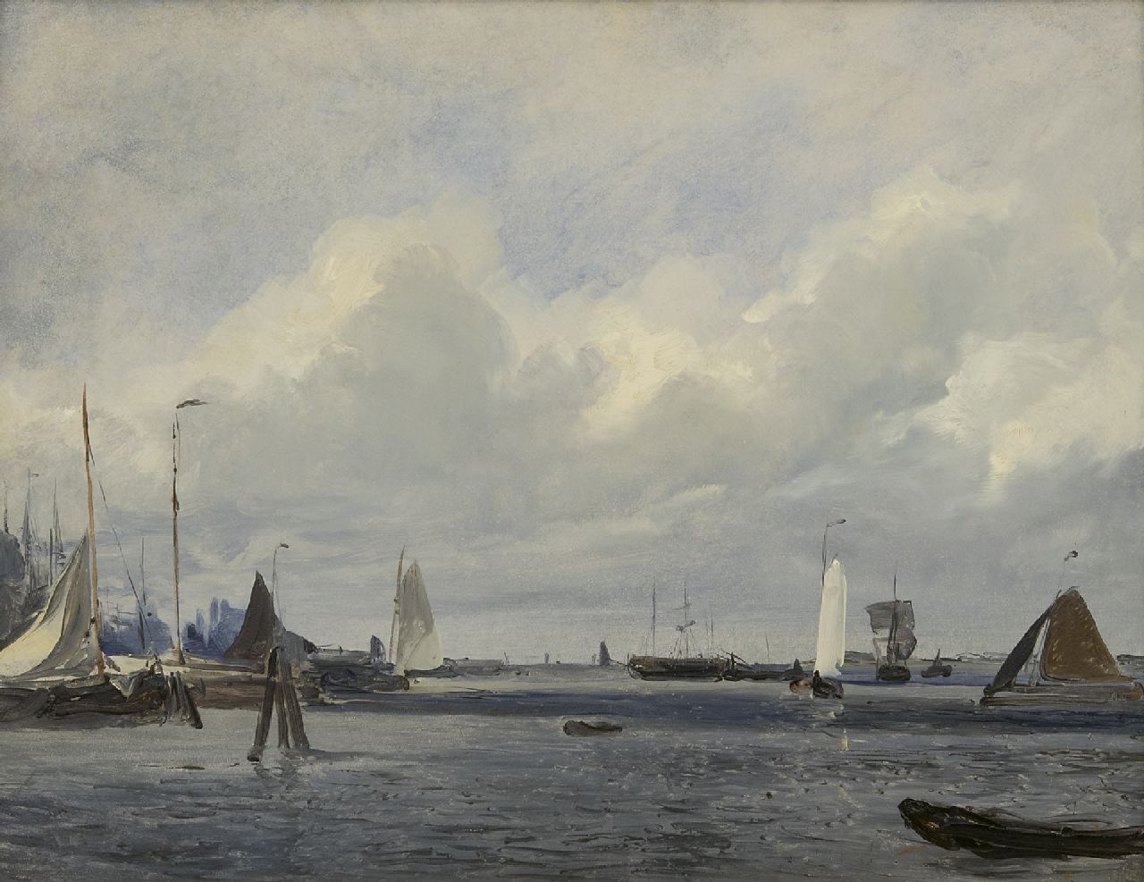 Deventer W.A. van | 'Willem' Anthonie van Deventer | Gemälde zum Verkauf angeboten | Hafenblick, Öl auf Malereifaser 33,4 x 43,4 cm