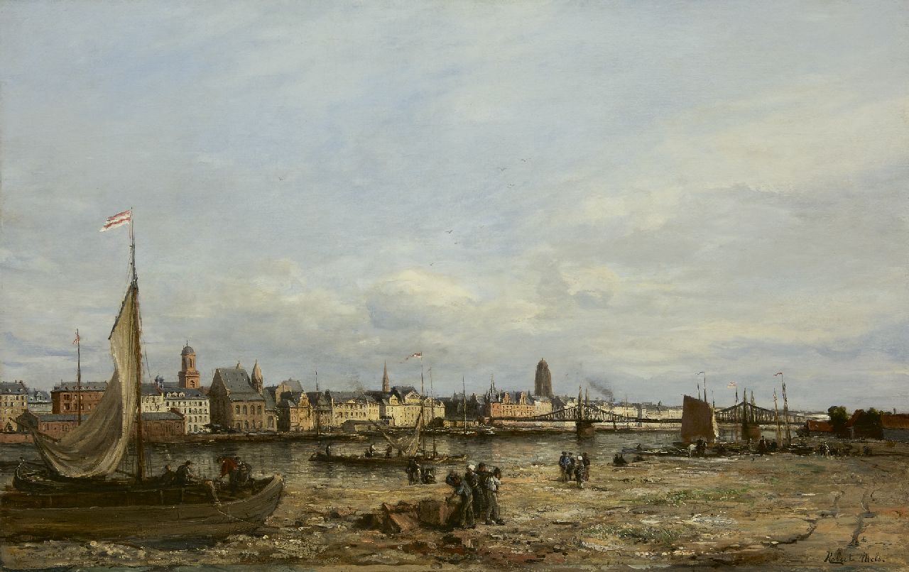 Mols R.C.G.L.  | 'Robert' Charles Gustave Laurens Mols | Gemälde zum Verkauf angeboten | Frankfurt am Main mit der 'Eiserner Steg' Brücke, von Sachsenhausen aus gesehen, Öl auf Leinwand 76,1 x 116,6 cm, Unterzeichnet u.r. und zu datieren nach 1870