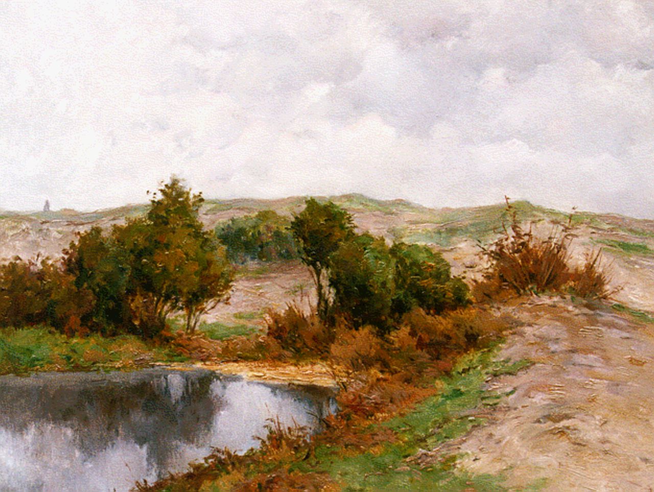 Miolée A.  | Adrianus 'Adriaan' Miolée, A stream in a summer landscape, Öl auf Malerpappe 40,0 x 49,7 cm, signed l.r.