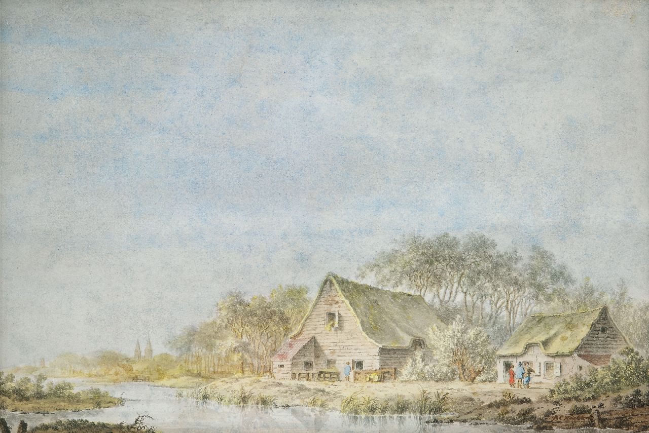 Koekkoek B.C.  | Barend Cornelis Koekkoek, Flusslandschaft, Tinte und Aquarell auf Papier 18,6 x 27,7 cm, Unterzeichnet u.r.