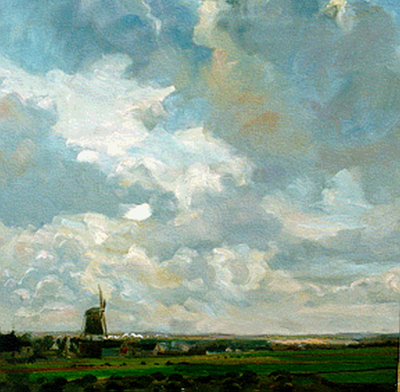 Haverkamp G.C.  | Gerhard Christiaan 'Gerrit' Haverkamp, An extensive landscape with windmill, Öl auf Leinwand 40,2 x 40,2 cm, signed l.r. und dated '88