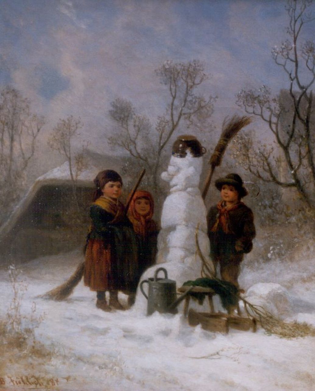 Bernhard Fröhlich | A snowman, Öl auf Leinwand, 26,0 x 21,4 cm, dated '84