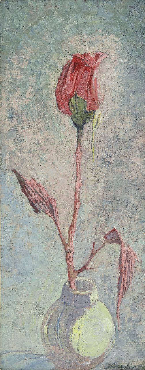 Cambier J.Z.  | 'Juliette' Ziane Cambier, Rose in einer Vase, Öl auf Leinwand  auf Holzfaser 40,1 x 16,6 cm, Unterzeichnet u.r.