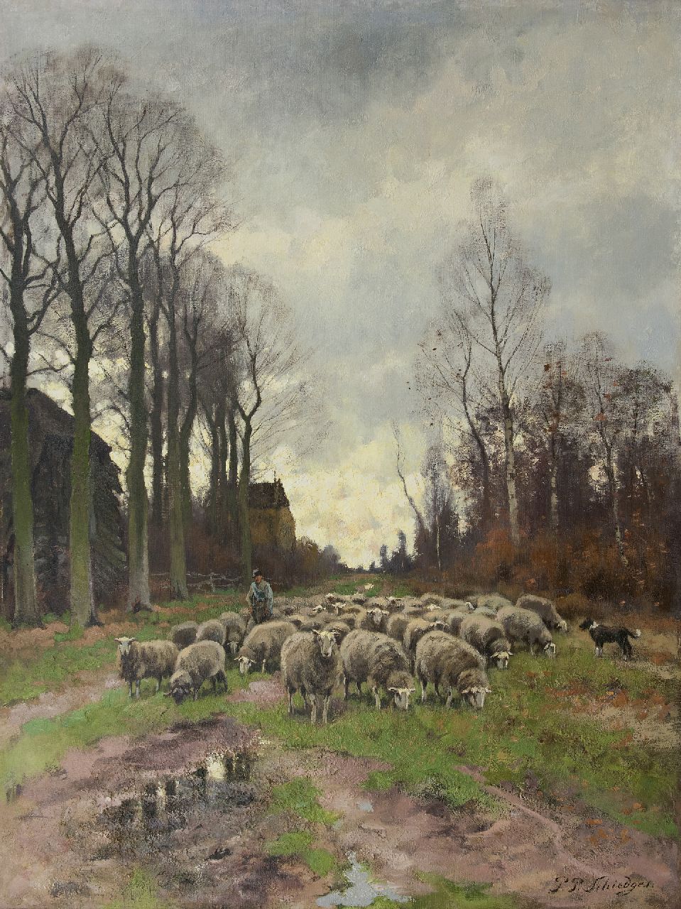 Petrus Paulus Schiedges jr. | Schafe hüten, Öl auf Leinwand, 121,3 x 90,6 cm, Unterzeichnet u.r.