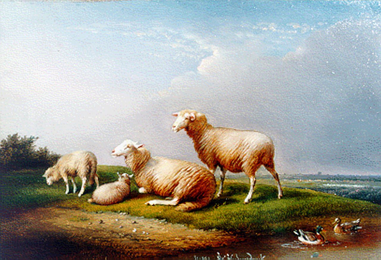 Severdonck F. van | Frans van Severdonck, Sheep in a landscape, Öl auf Holz 17,8 x 26,0 cm, signed l.c. und dated 1889