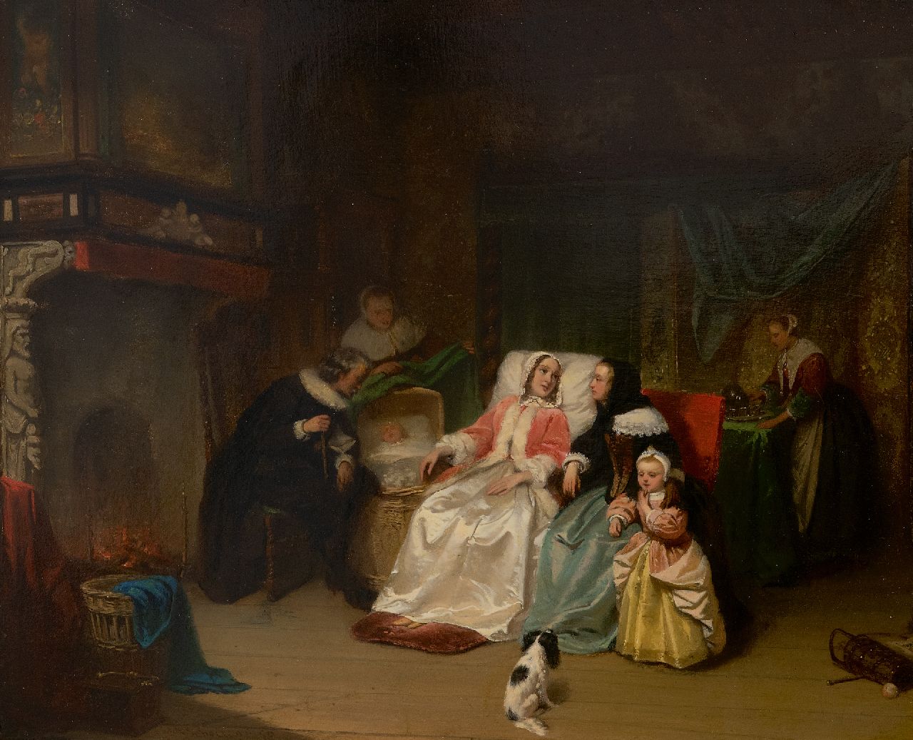 Hendrik Jacobus Scholten | Der Wochenbettbesuch, Öl auf Holz, 38,0 x 47,1 cm, Unterzeichnet u.l. und datiert '52, ohne Rahmen