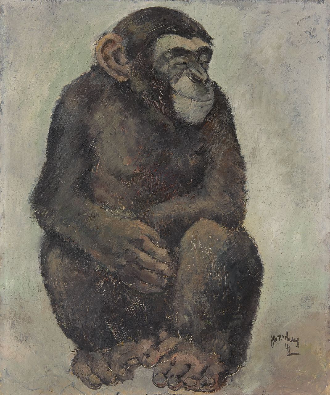 Heel J.J. van | Johannes Jacobus 'Jan' van Heel, Sitzender Affe, Öl auf Holzfaser 60,0 x 50,0 cm, Unterzeichnet u.r. und datiert '41