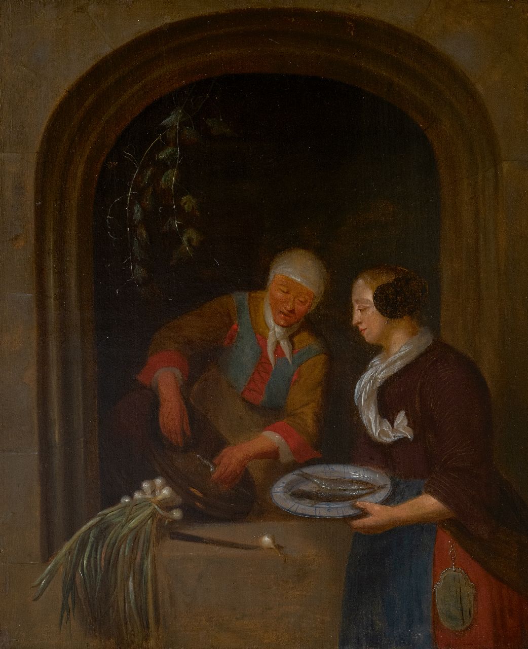 Noord-Nederlandse School, begin 18e eeuw | Die Heringsverkäuferin, Öl auf Holz, 49,2 x 41,7 cm