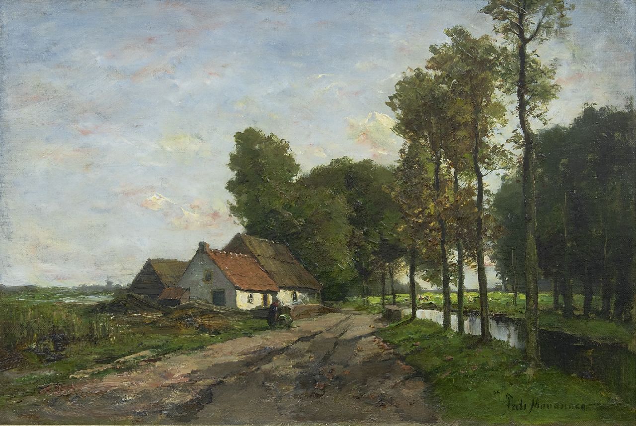 Mondriaan F.H.  | Frédéric Hendrik 'Frits' Mondriaan, Landschaft mit Bauernhof am Kanal, Öl auf Leinwand 43,0 x 63,5 cm, Unterzeichnet u.r.