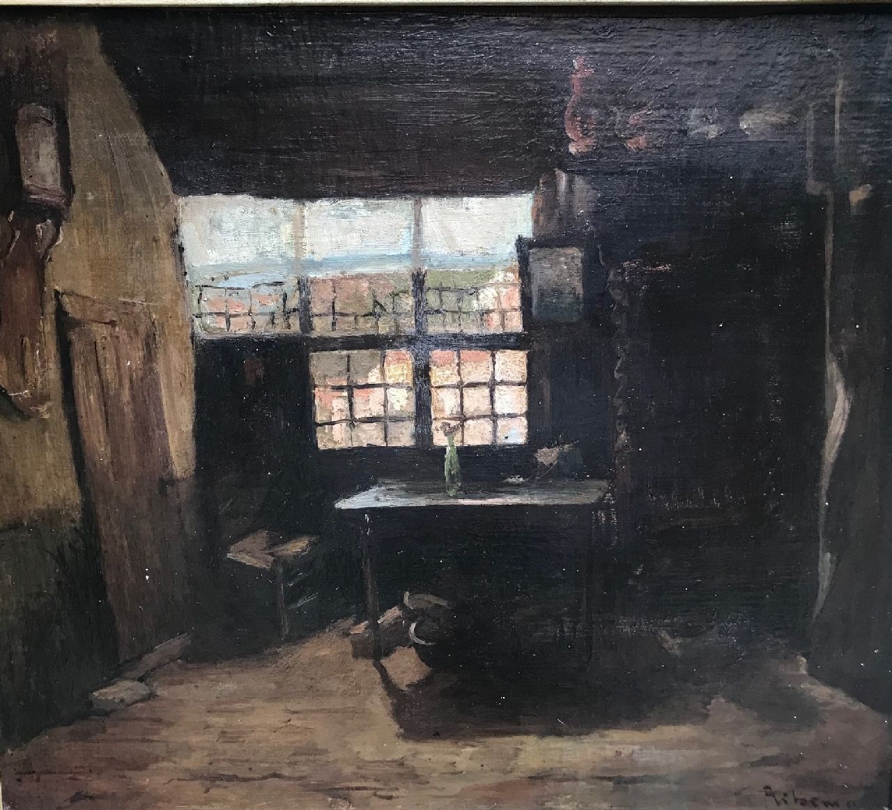 Jacob Ritsema | Sonnenlicht in einer Bauernstube, Öl auf Leinwand auf Holz, 39,8 x 46,0 cm, Unterzeichnet u.r. und ohne Rahmen