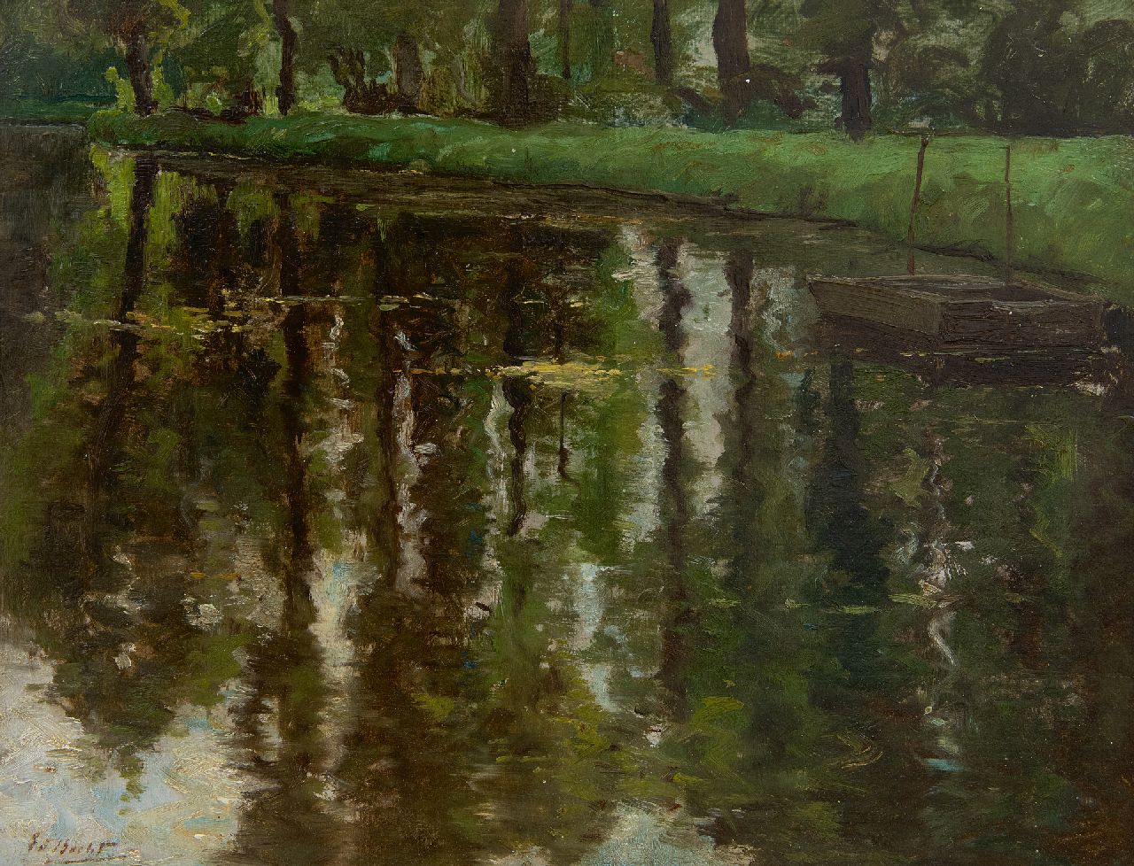 Becht E.A.  | Eduard August 'Ed' Becht | Gemälde zum Verkauf angeboten | Teich im Haagse Bos, Den Haag, Öl auf Holzfaser auf Holz 27,0 x 35,1 cm, Unterzeichnet u.l. und onhe Rahmen