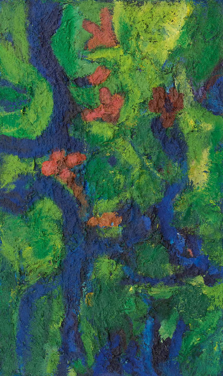Benner G.  | Gerrit Benner | Gemälde zum Verkauf angeboten | Mann auf einem blauen Pferd und Blumen, Öl auf Leinwand 99,5 x 59,3 cm, Unterzeichnet im Verso und zu datieren um 1959