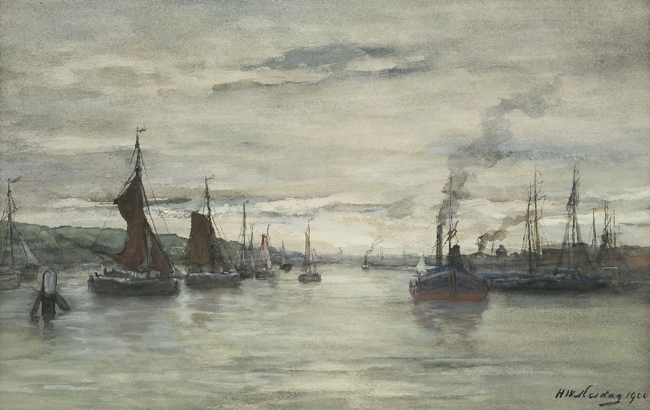 Mesdag H.W.  | Hendrik Willem Mesdag, Binnenhafen Scheveningen, Aquarell auf Papier 34,4 x 51,9 cm, Unterzeichnet u.r. und datiert 1900