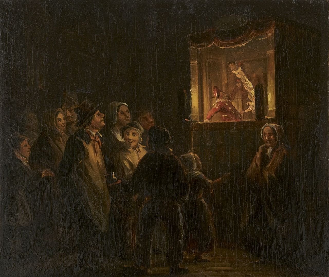 Vos C.A.  | Christoffel Albertus Vos, Bei dem Kasperletheater, Öl auf Holz 11,8 x 14,2 cm, Unterzeichnet u.r.