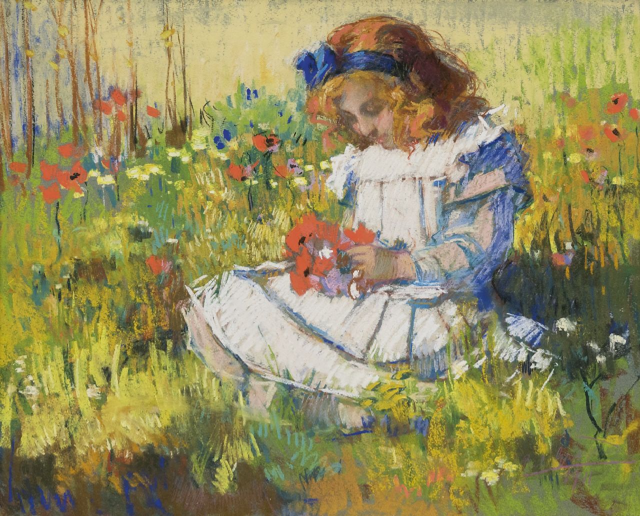 Rob Graafland | Tochter des Mahlers in einem Blumenfeld, Pastell auf Papier, 51,9 x 63,5 cm, Unterzeichnet u.r. und datiert 1911