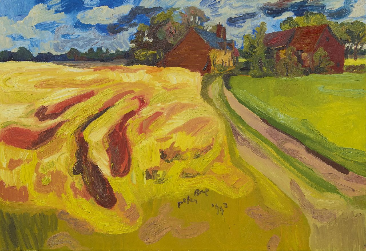 Peter Bol | Getreidefeld mit Bauernhöfen, Öl auf Leinwand, 56,3 x 81,2 cm, Unterzeichnet u.r. und datiert 1993