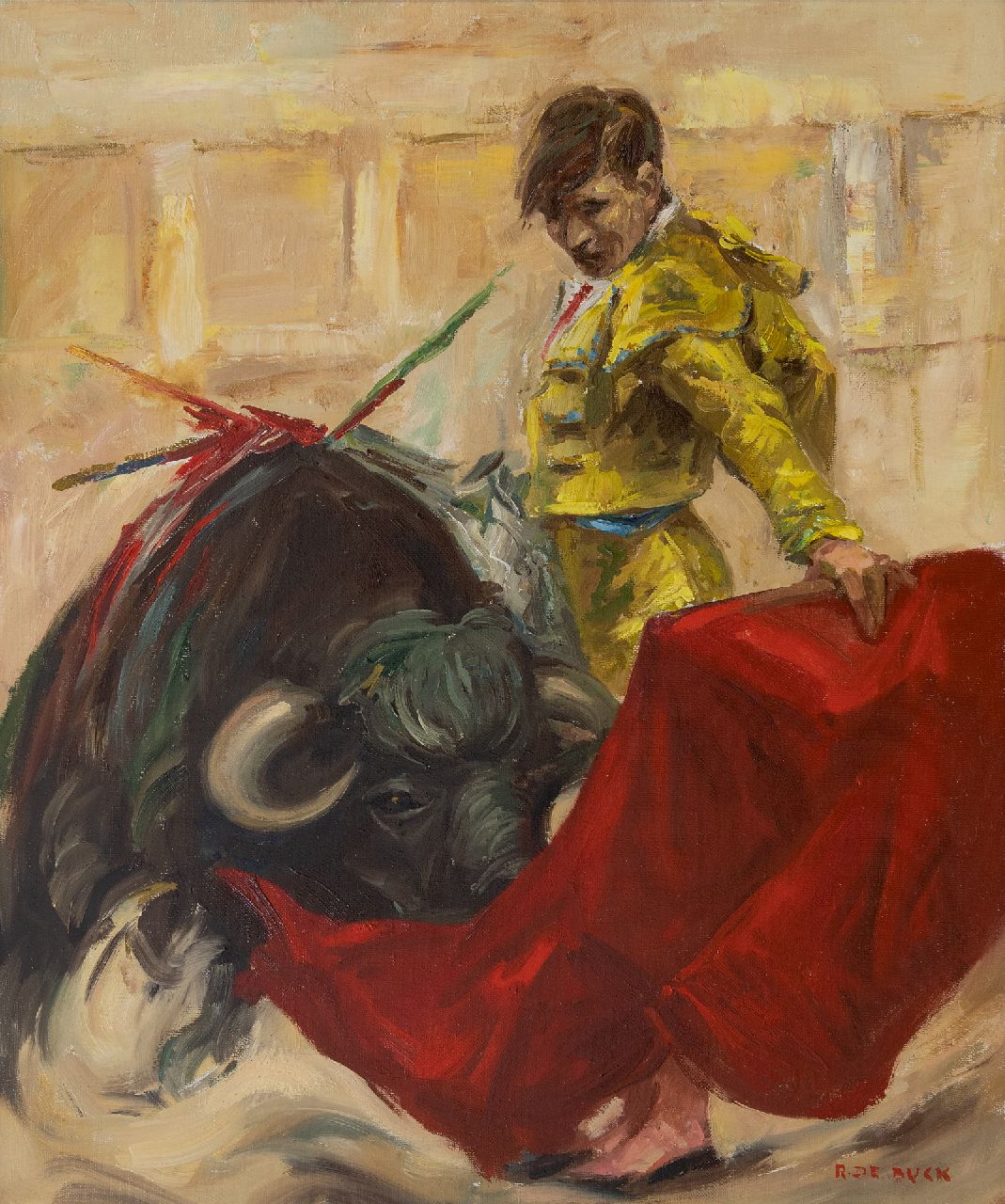 Buck R. de | Raphaël de Buck | Gemälde zum Verkauf angeboten | Stierkämpfer, Öl auf Leinwand 60,0 x 49,8 cm, Unterzeichnet u.r.