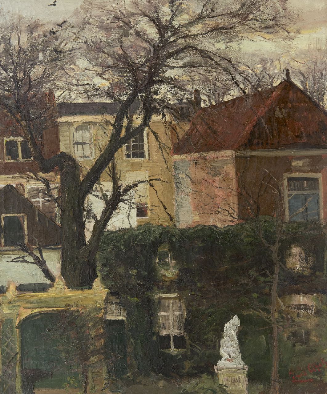 Apol L.F.H.  | Lodewijk Franciscus Hendrik 'Louis' Apol, Blick über Hinterhof und Häuser, vermutlich die Juffrouw Idastraat, Den Haag, Öl auf Leinwand 60,6 x 50,4 cm, Unterzeichnet u.r.